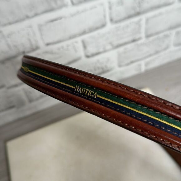 Vintage Genuine Leather Nautical Belt Y2K 90’s, Brown, Striped 40” - Picture 3 of 5